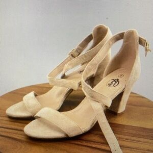 Trary Beige Women's Heels with Ankle Strap